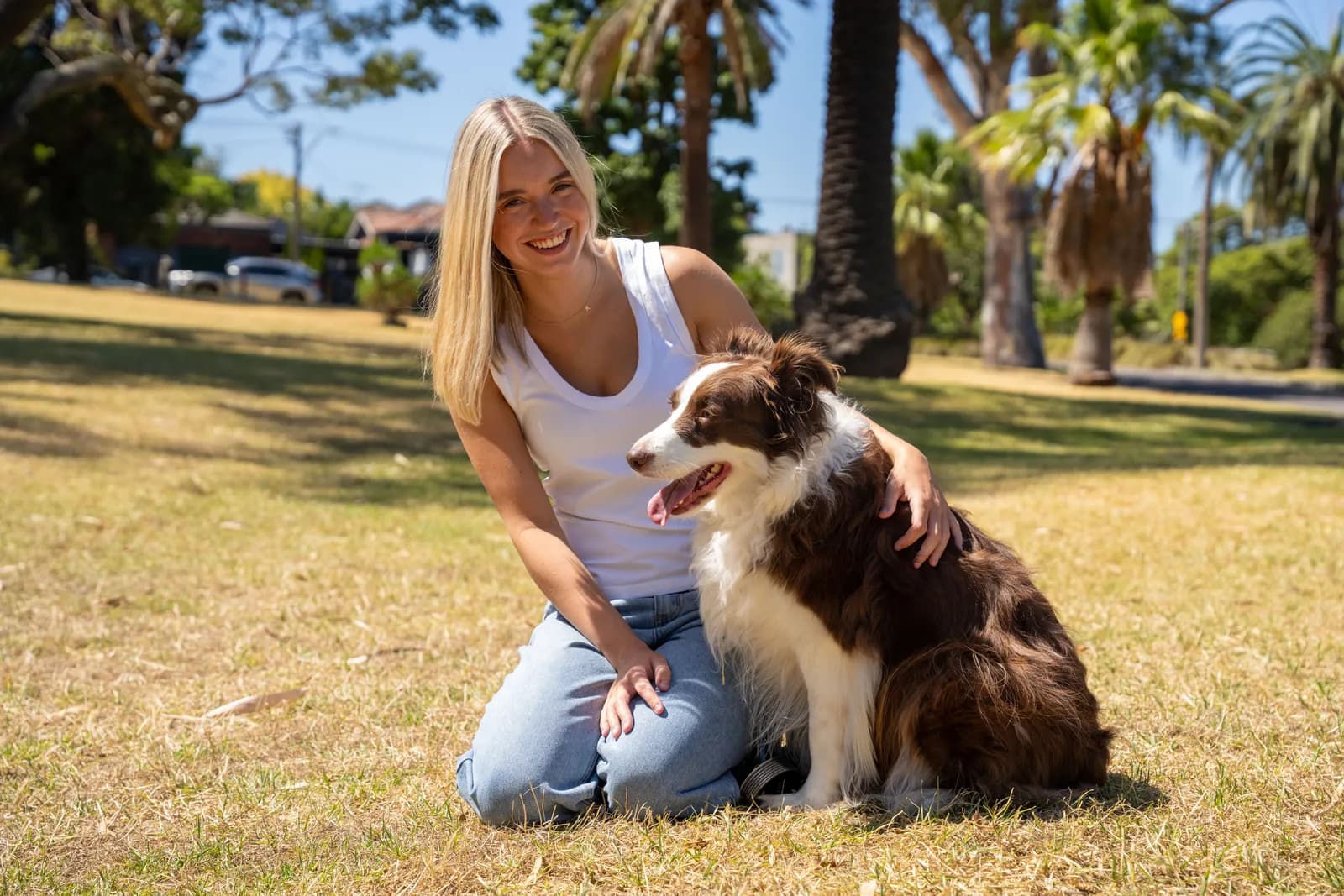 Ruby from T.M.J. smiling in a Melbourne park